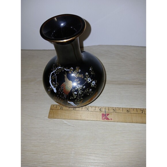 OMC Vase Japan Handpainted Peacocks with Gold Rim 6×4 Diameter 5×14 Vintage - Picture 9 of 14
